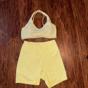 Yellow Active Sports Bra and High-Waist Shorts Set